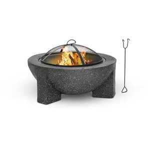 Eldskål - Med grillgaller - Ljusgrå - 74 x 74 x 46 cm