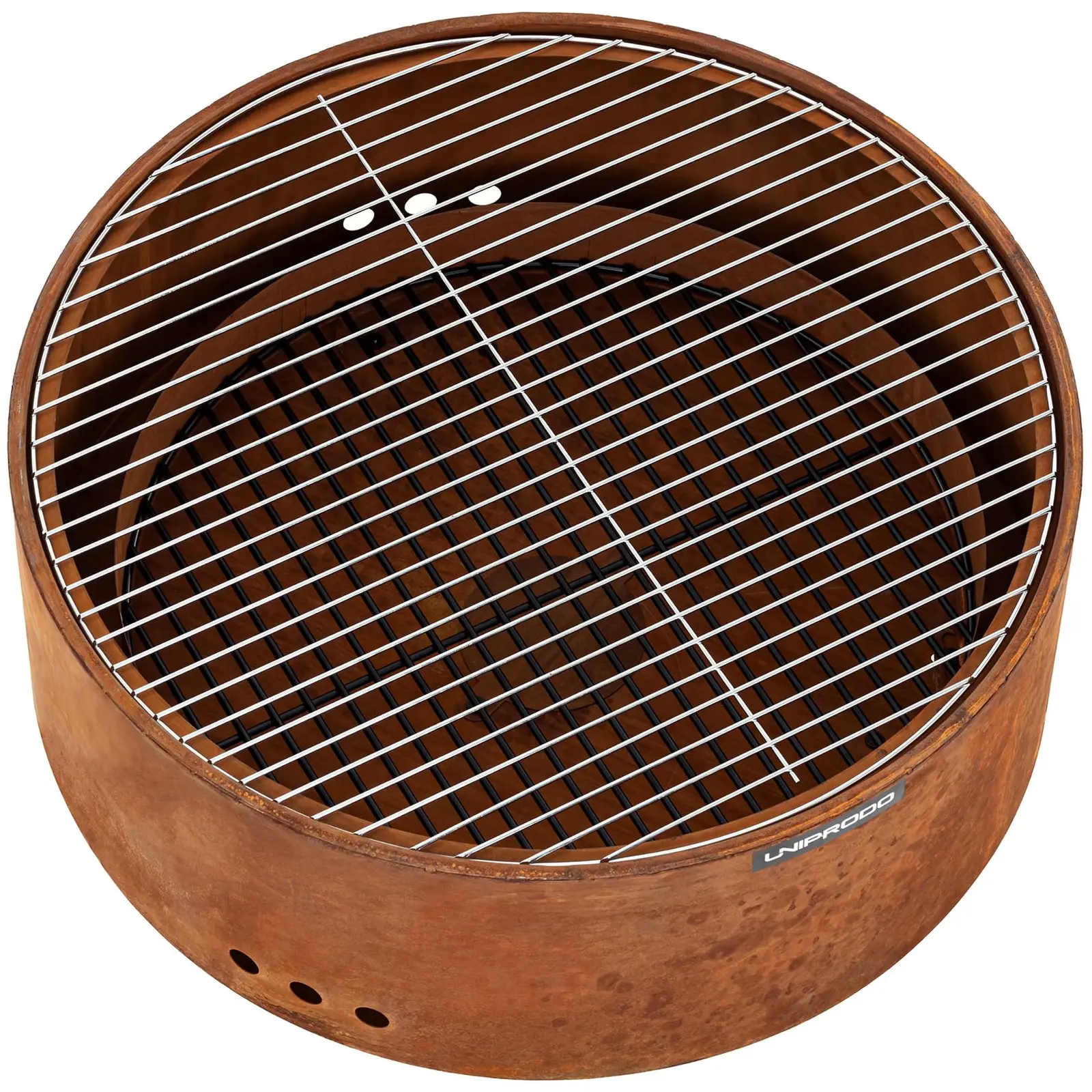Přenosné ohniště - rezavý vzhled - se 2 rošty - 60 x 60 x 34.5 cm (Rozměry (DxŠxV): 60 x 60 x 34.5 cm)