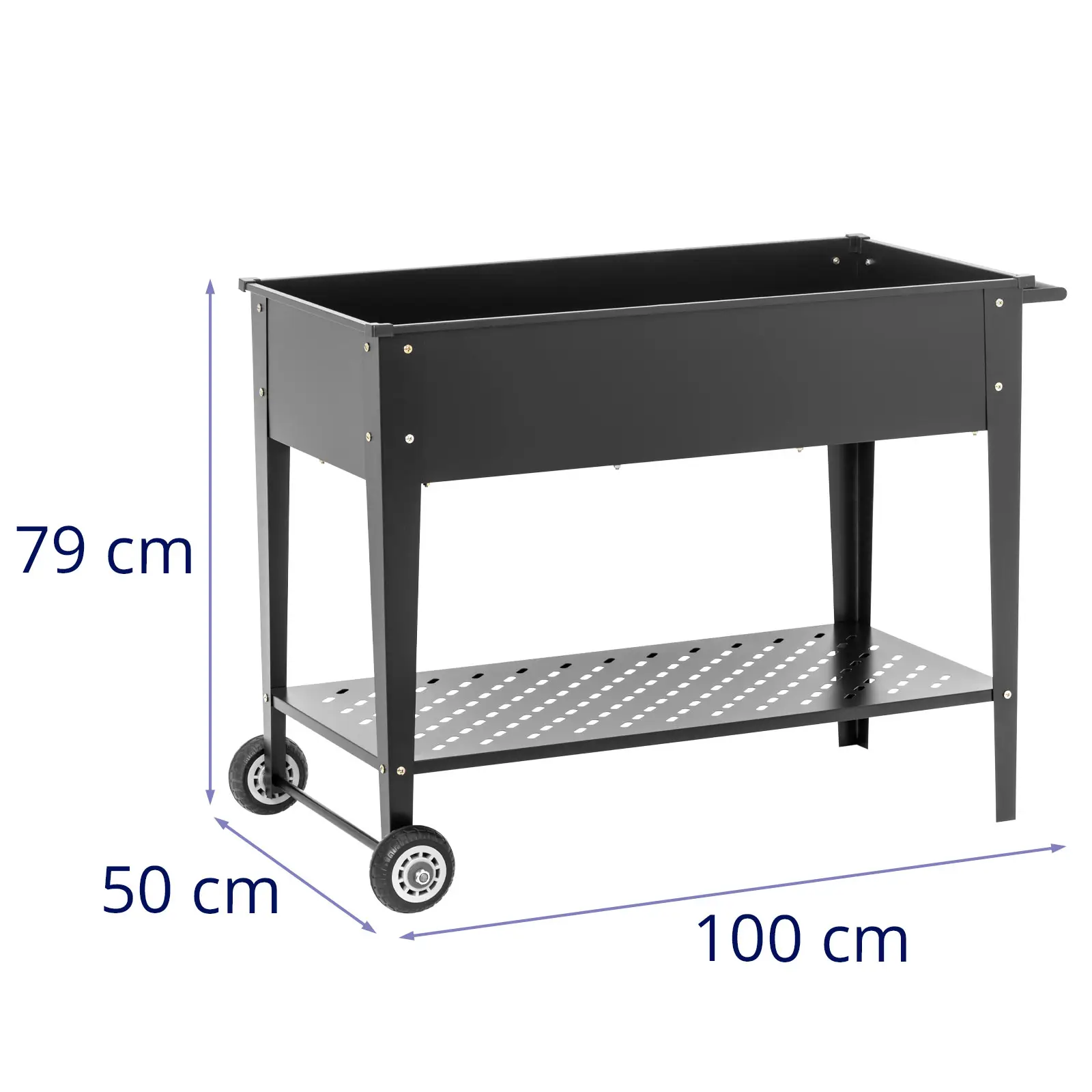 Pat de grădină supraînălțat din metal - cu roți și raft - oțel (galvanizat)