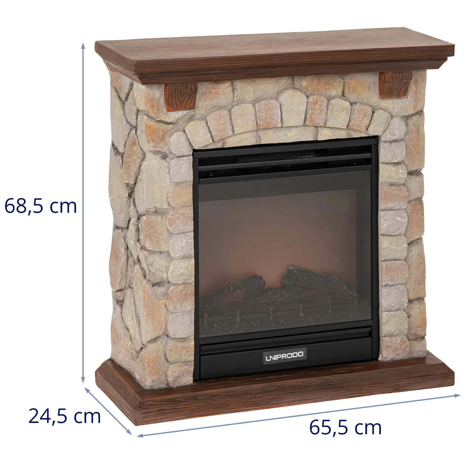 Elektrický krb - s funkcí vytápění - 1,8 kW - 2 stupně výkonu - rustikální kamenný design (Materiál: Tvrzené sklo)