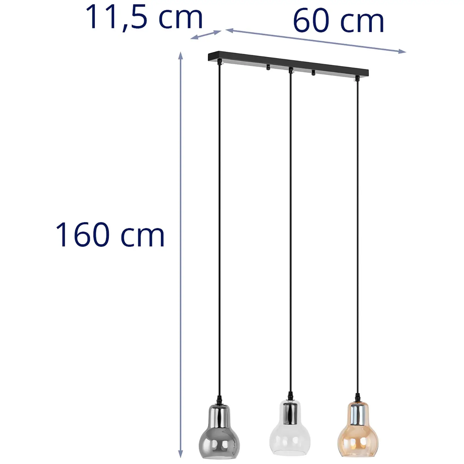 Lampada a sospensione - 3 punti luce - Forma a campana in vetro fumé