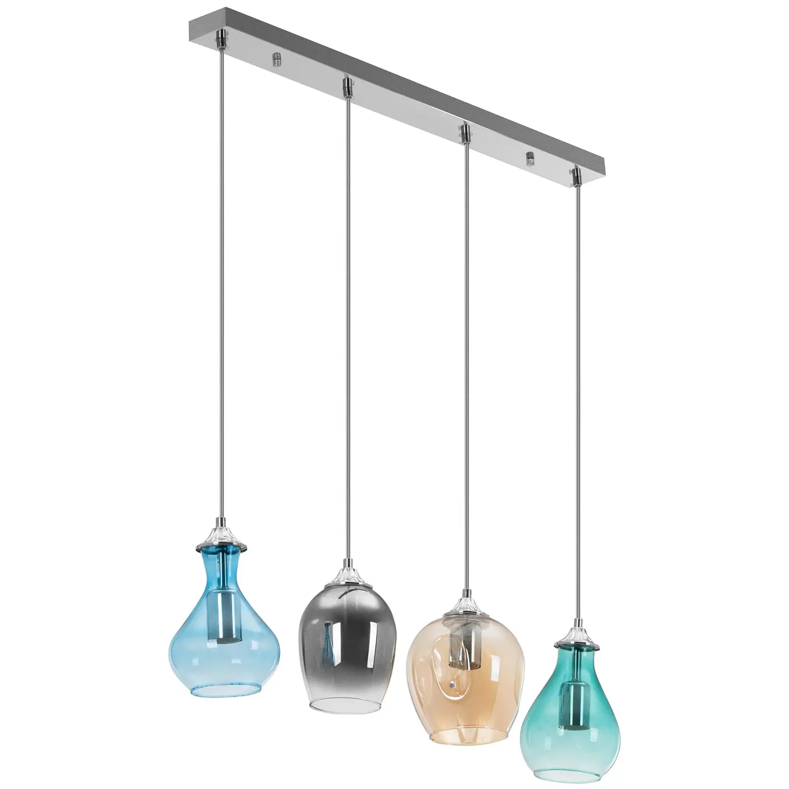 Pendant Light - 4 light sources - glass shades in various shapes