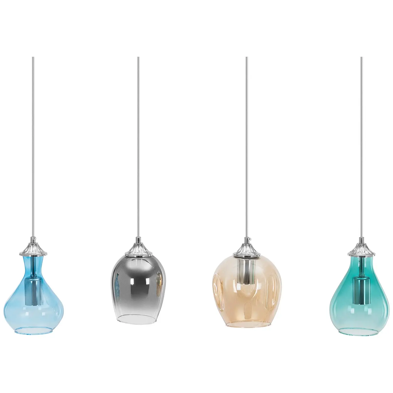 Pendant Light - 4 light sources - glass shades in various shapes