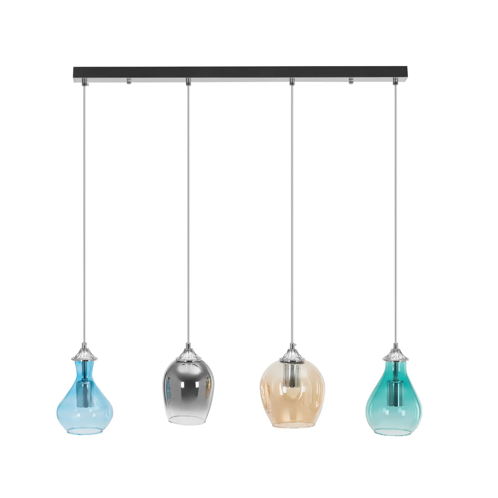 Pendant Light - 4 light sources - glass shades in various shapes