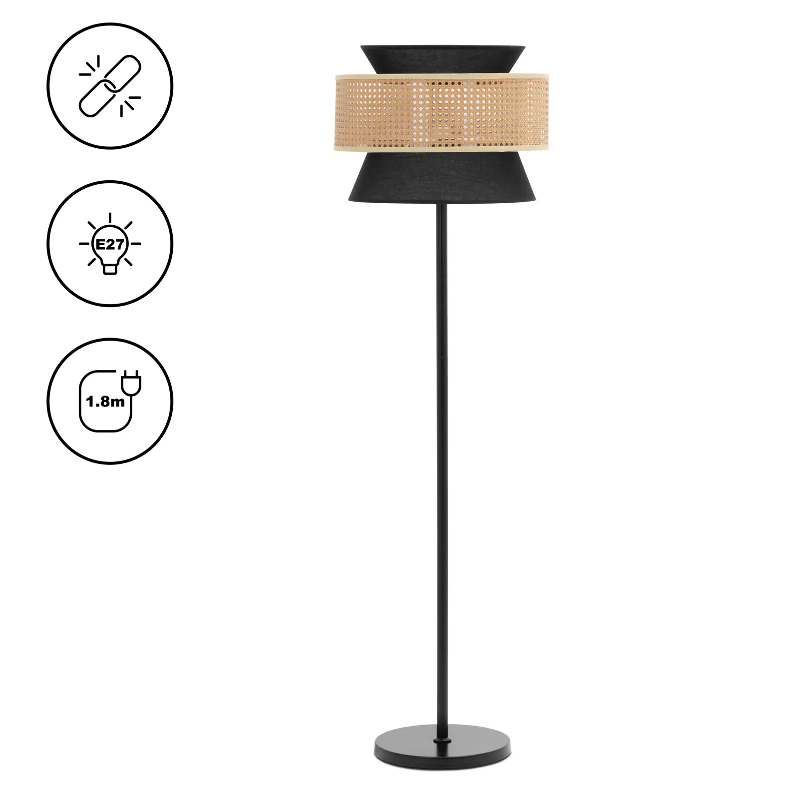 Lampa stojąca - rattanowy klosz - 40 W - wysokość 153 cm