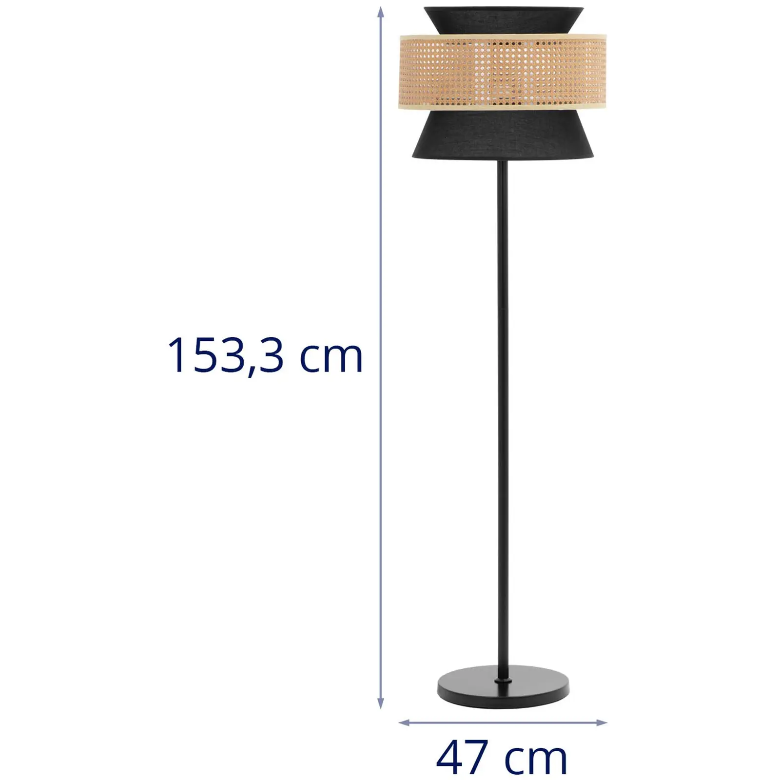 Lampe de salon sur pied - abat-jour en rotin - 40 W - hauteur 153 cm