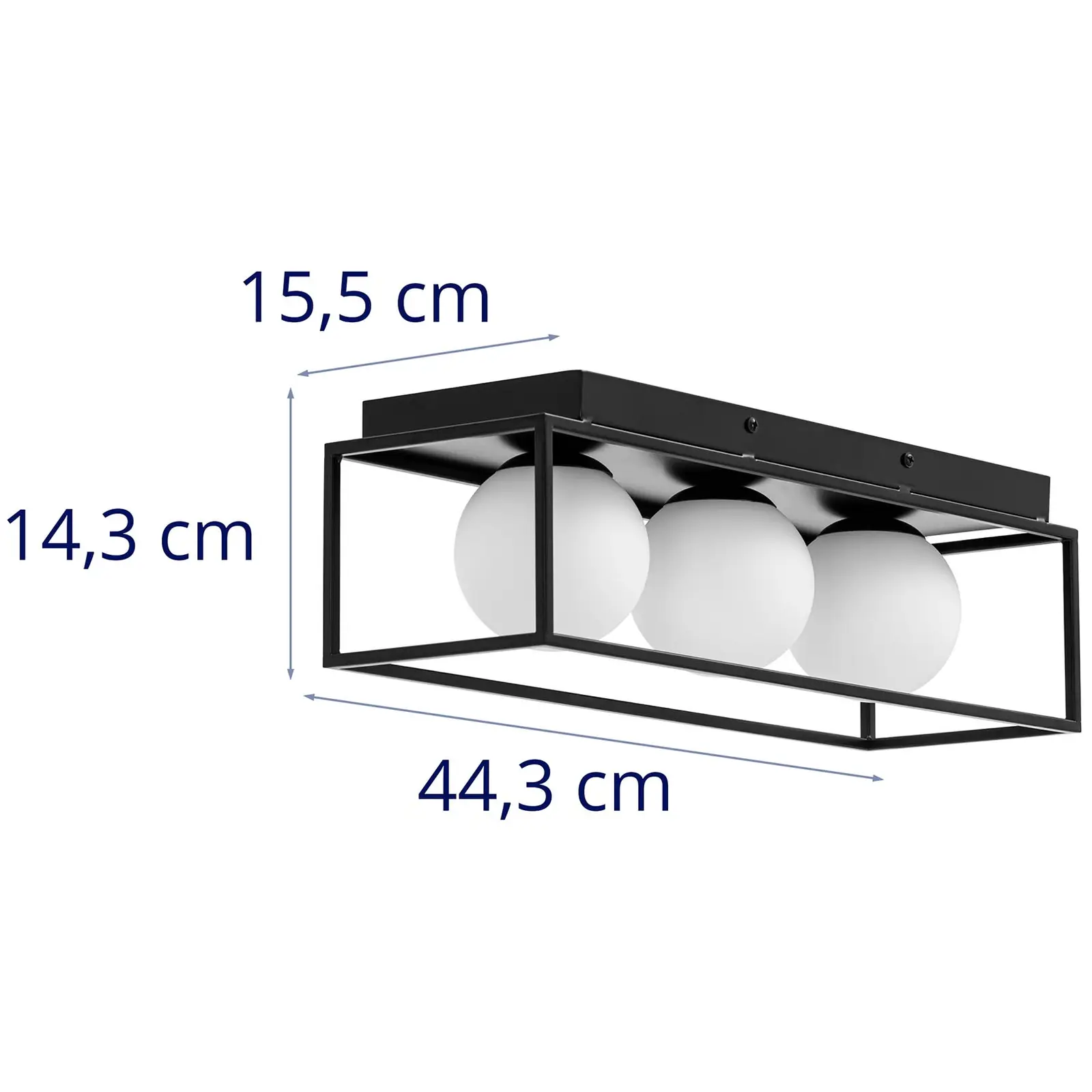 Stropní svítidlo - 3 skleněné koule v železném rámu (Dálkové ovládání: Ne)