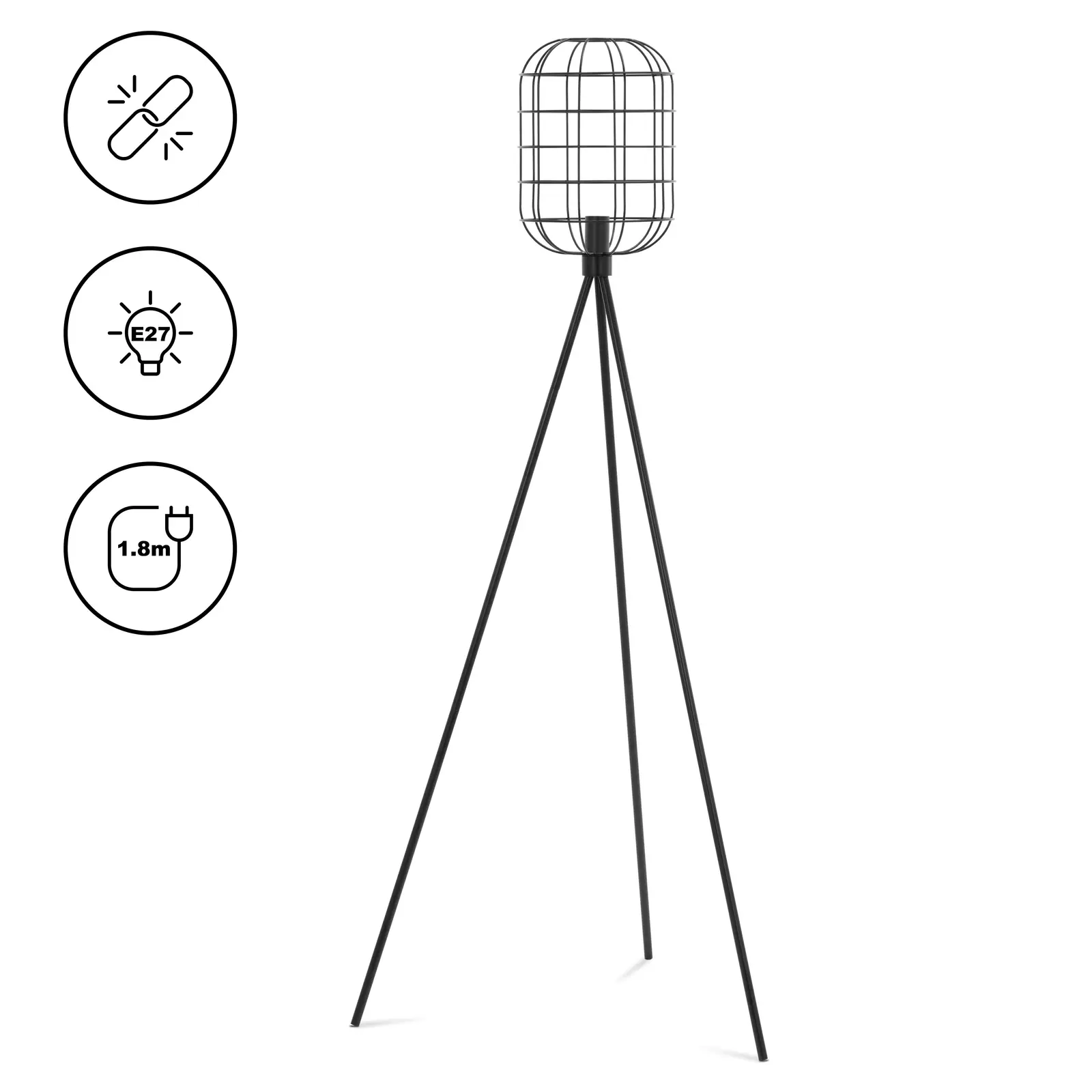 Lampe de salon sur pied - abat-jour à grille ouverte - 40 W - hauteur 163 cm