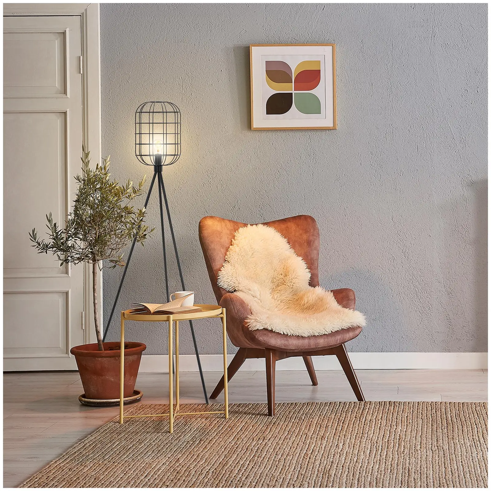B-zboží Stojací lampa - otevřené mřížkové stínidlo - 40 W - výška 163 cm (Napájecí kabel: 1.8 m)