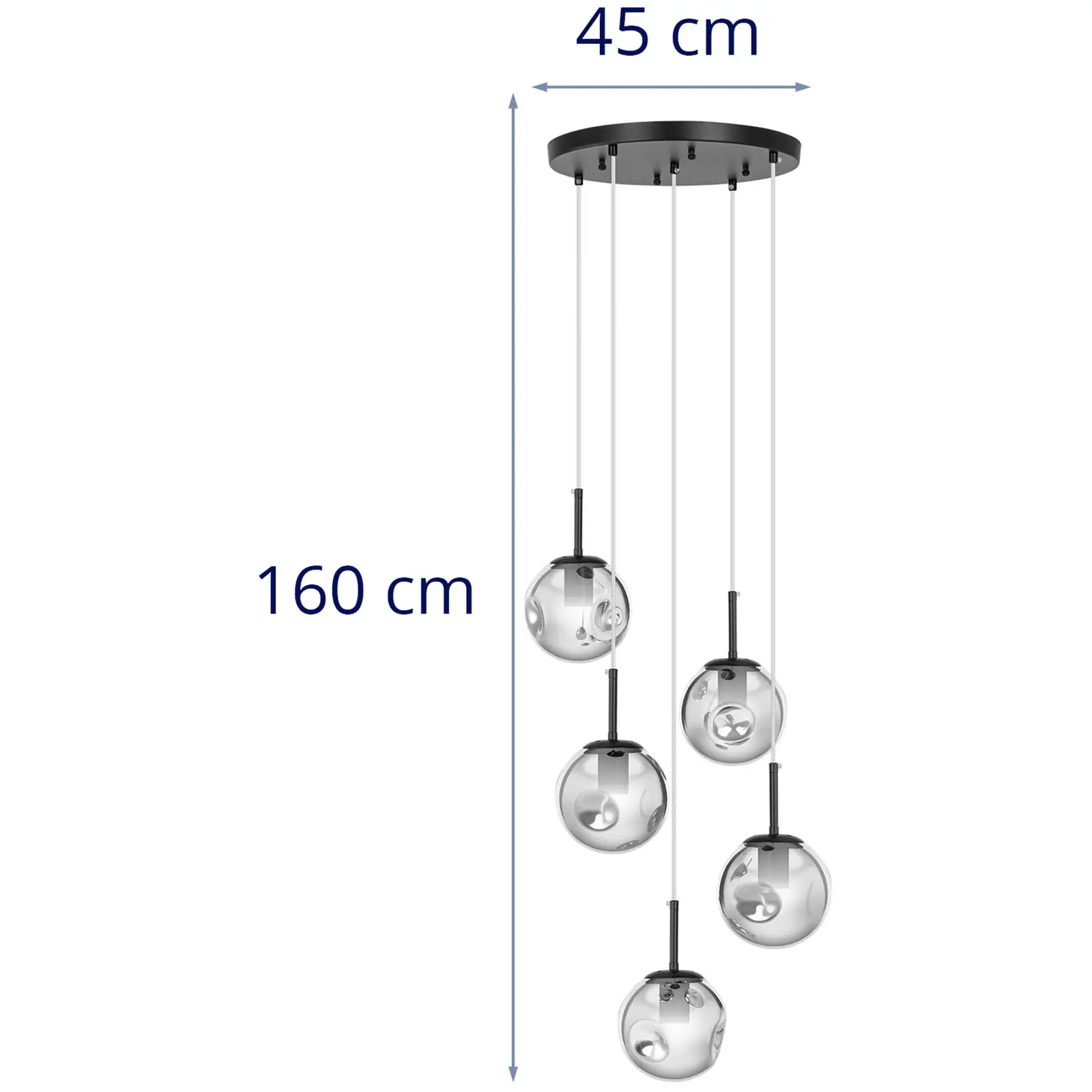 Lámpara colgante - 5 bombillas - esfera de cristal ahumado