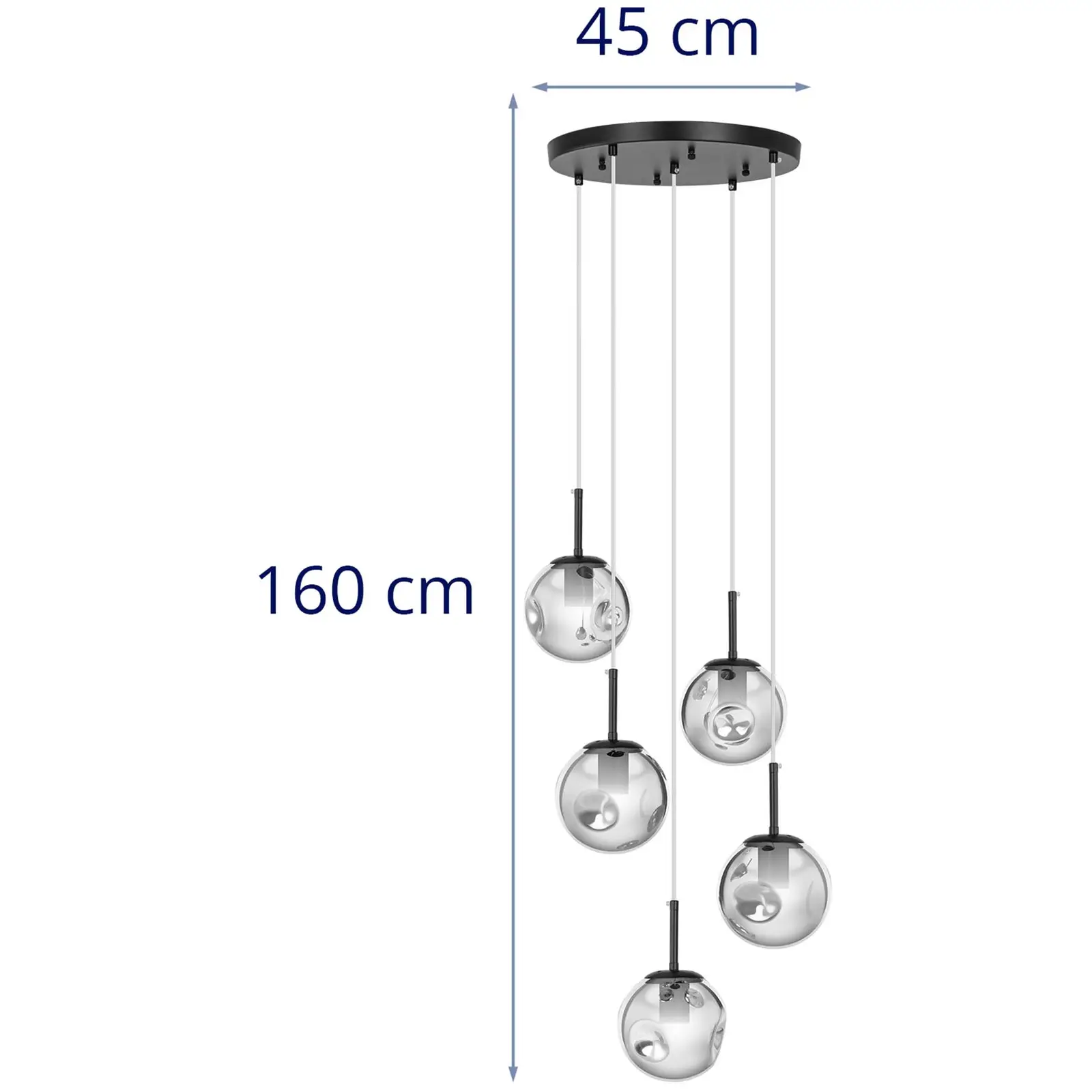 Pendellampa - 5 ljuskällor - Kulformat rökglas