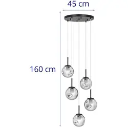 Pendant Light - 5 light sources - smoked glass spheres