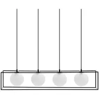 Plafonnier - 4 ampoules - boules de verre dans cadre en fer