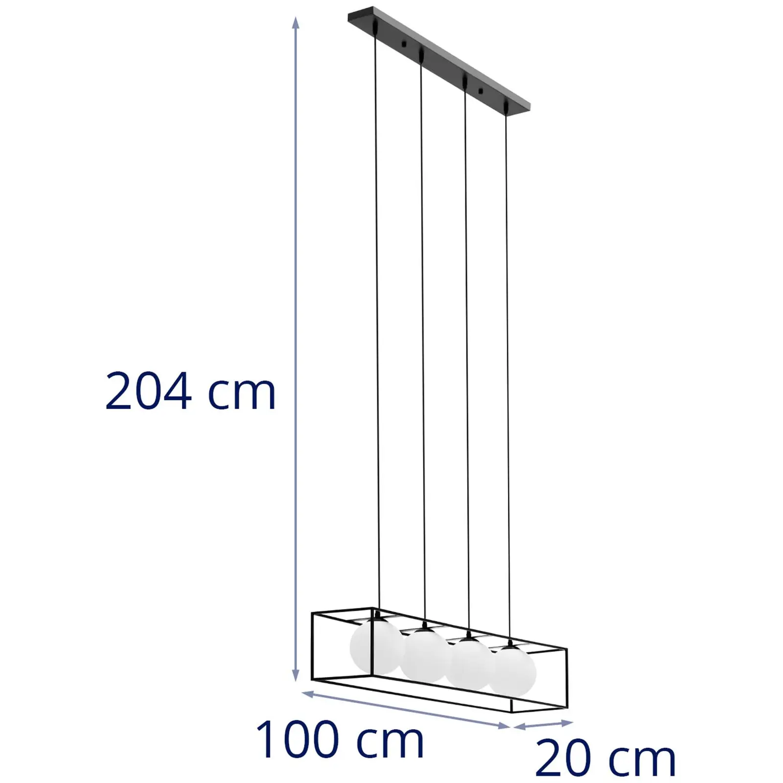 Závesné svietidlo - 4 žiarovky - sklenené gule v železnom ráme