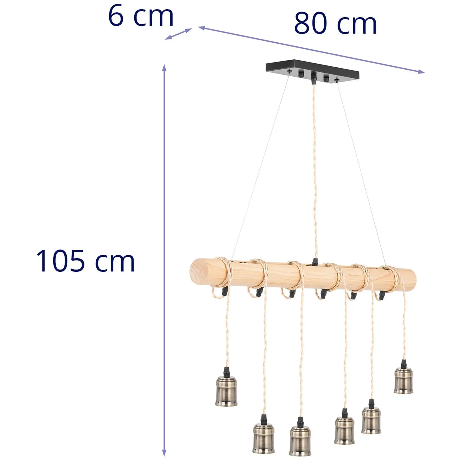 Závěsný lustr - 6 světelných zdrojů - dřevěná tyč