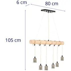 Závesné svietidlo - 6 žiaroviek - drevená tyč