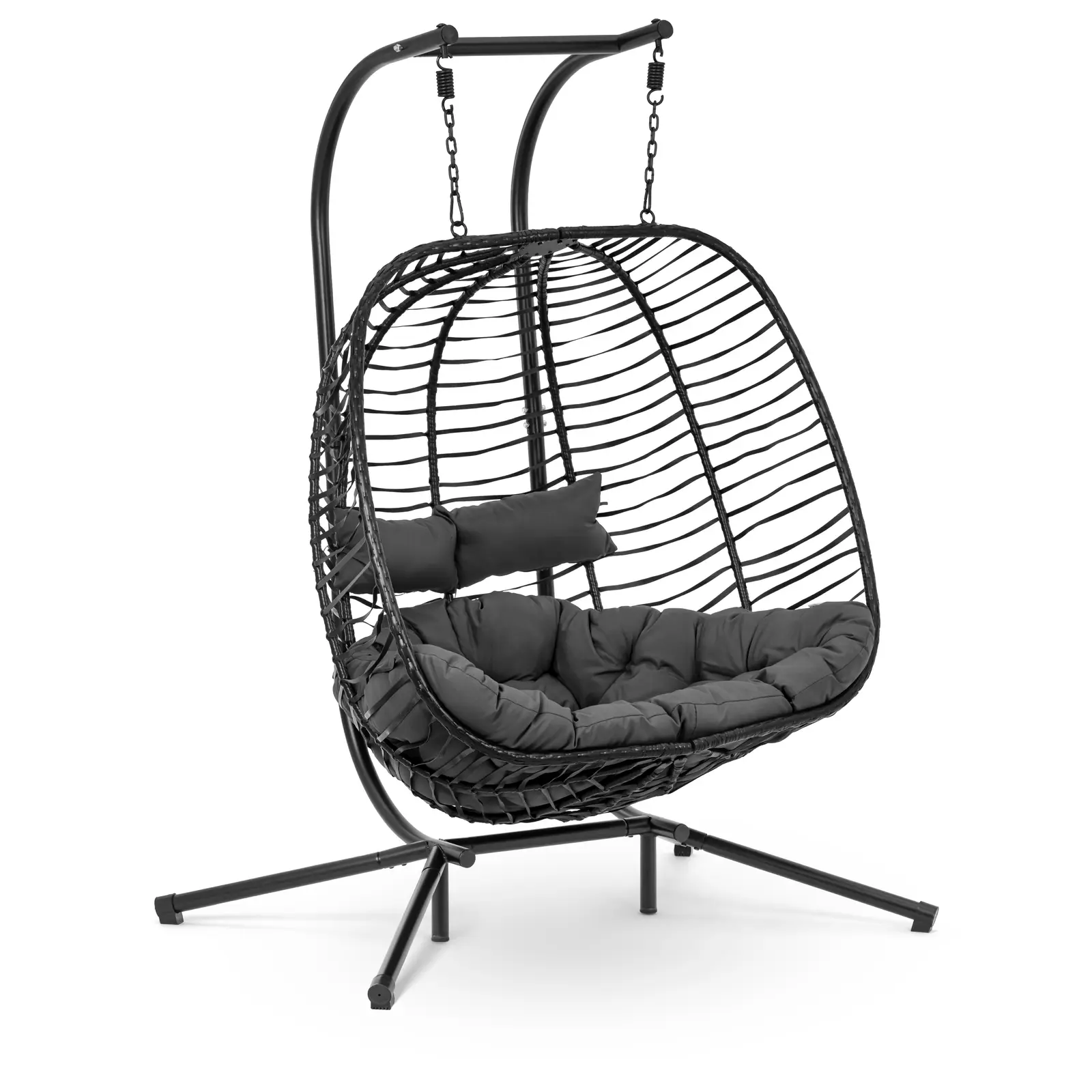 Venkovní závěsné křeslo s rámem - pro dvě osoby - skládací sedák - černá/šedá