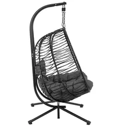 Висящ стол за открито със стойка - за двама души - сгъваема седалка - черен/сив