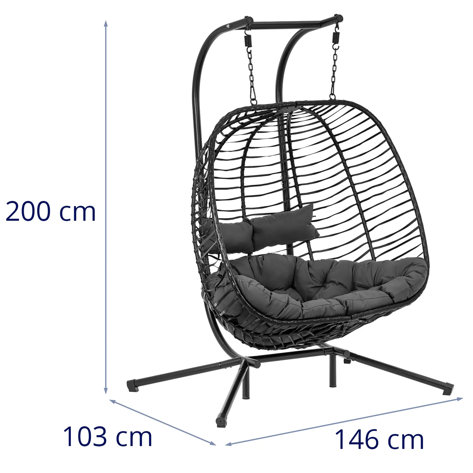 Vonkajšie závesné kreslo s rámom - pre dve osoby - rozkladací sedák - čierna/šedá