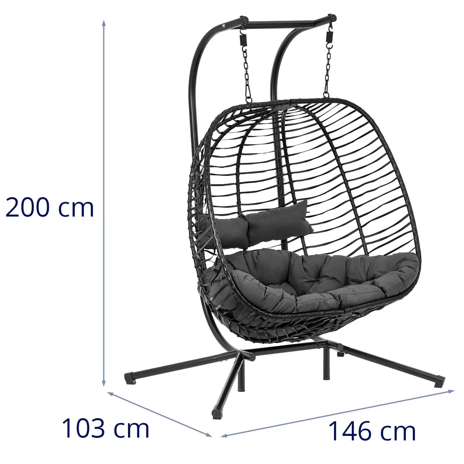 Outdoor-Hängesessel mit Gestell - für zwei Personen - Sitz zusammenfaltbar - schwarz/grau