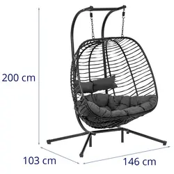 Silla colgante de exterior con armazón - para dos personas - asiento plegable - negro/gris