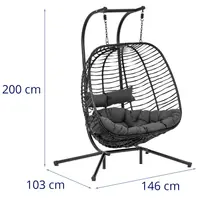 Cadeira suspensa de jardim com estrutura - dois lugares - assento dobrável - preto / cinza