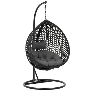 Silla colgante exterior con armazón - asiento plegable - negra/gris - forma de lágrima