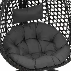 Scaun suspendat pentru exterior cu suport - scaun pliabil - negru/gri - formă de lacrimă