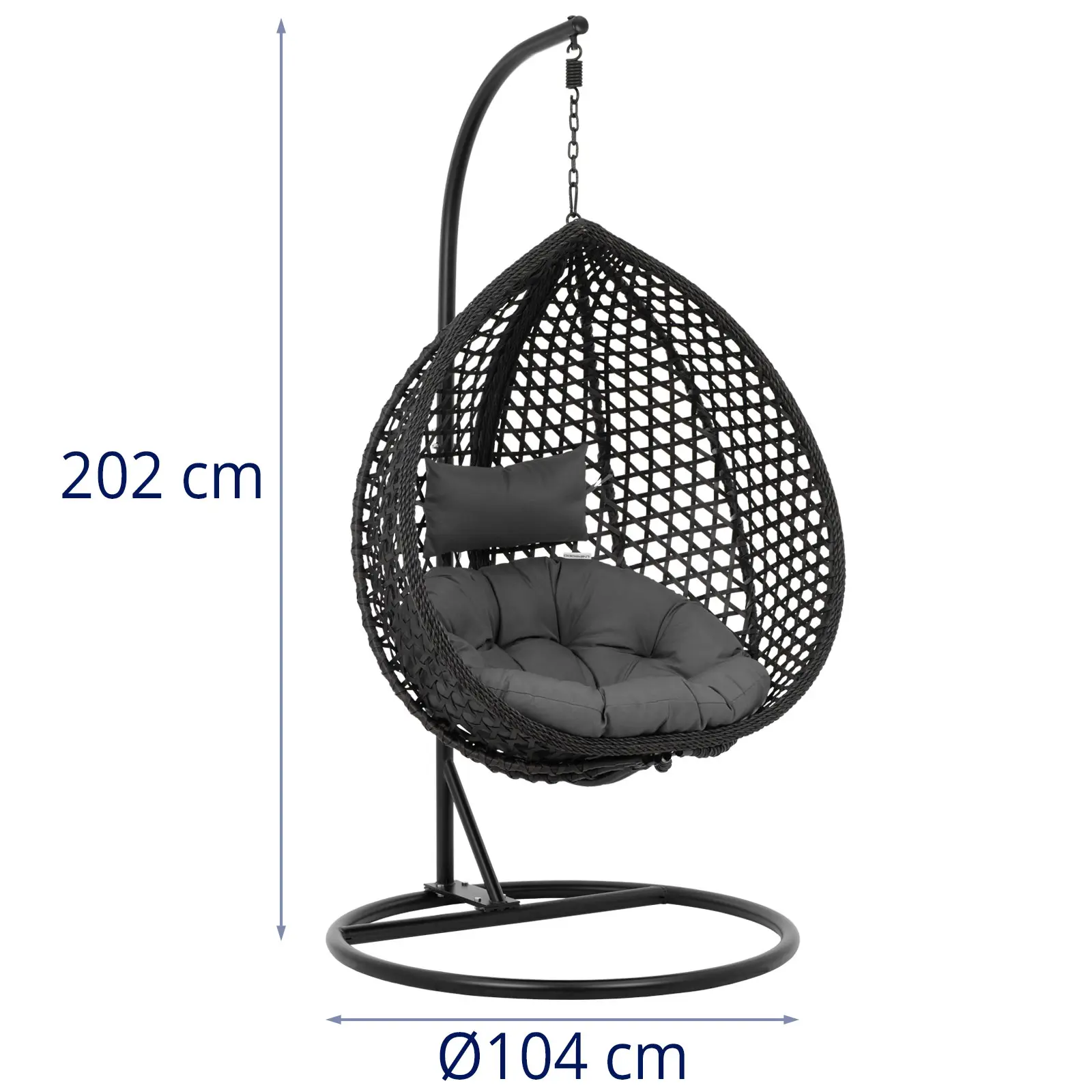 Cadeira suspensa de jardim com estrutura - assento dobrável - preto / cinza - forma de lágrima