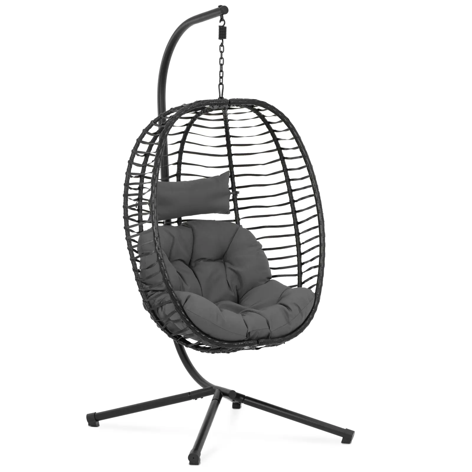 Hængestol udendørs - med stativ - sammenklappeligt sæde - sort og grå - oval
