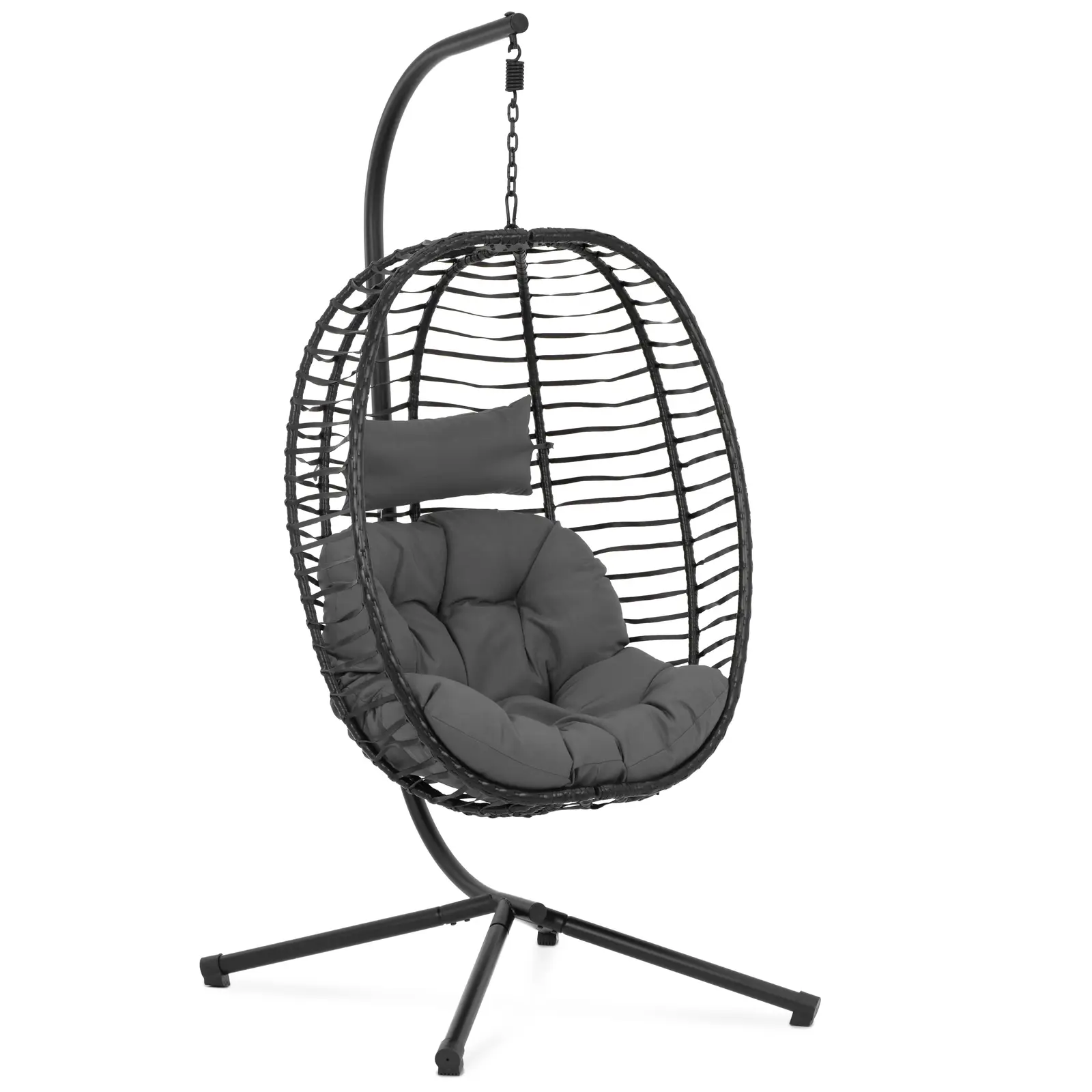 Fauteuil suspendu sur pied - siège pliable - noir/gris - en forme d'œuf