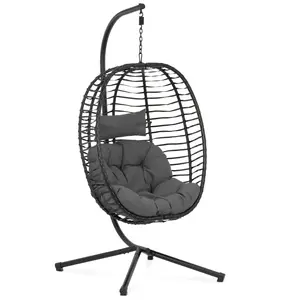 Outdoor Hanging Chair with Stand - foldable seat - black/grey - oval
