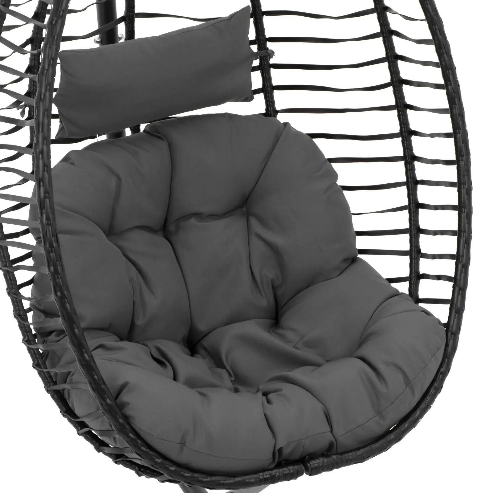 Fauteuil suspendu sur pied - siège pliable - noir/gris - en forme d'œuf (Résistance UV: Oui)