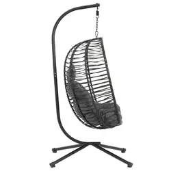 Висящ стол за открито със стойка - сгъваема седалка - черен/сив - овален