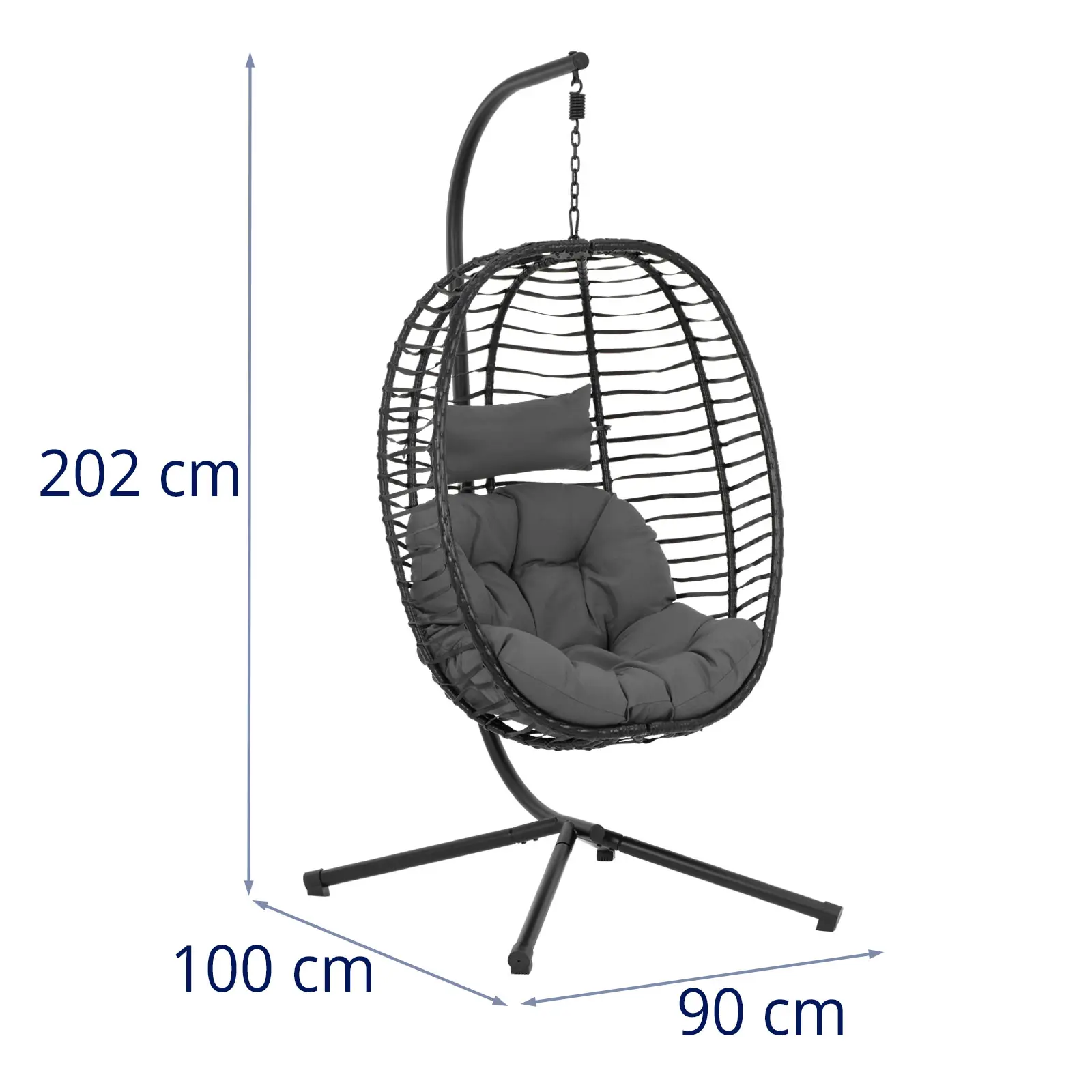 Poltrona sospesa da giardino - Sedile pieghevole - Nero, grigio - A forma di uovo