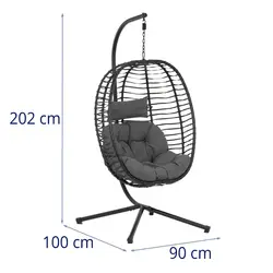 Cadeira suspensa de jardim com estrutura - assento dobrável - preto / cinza - oval
