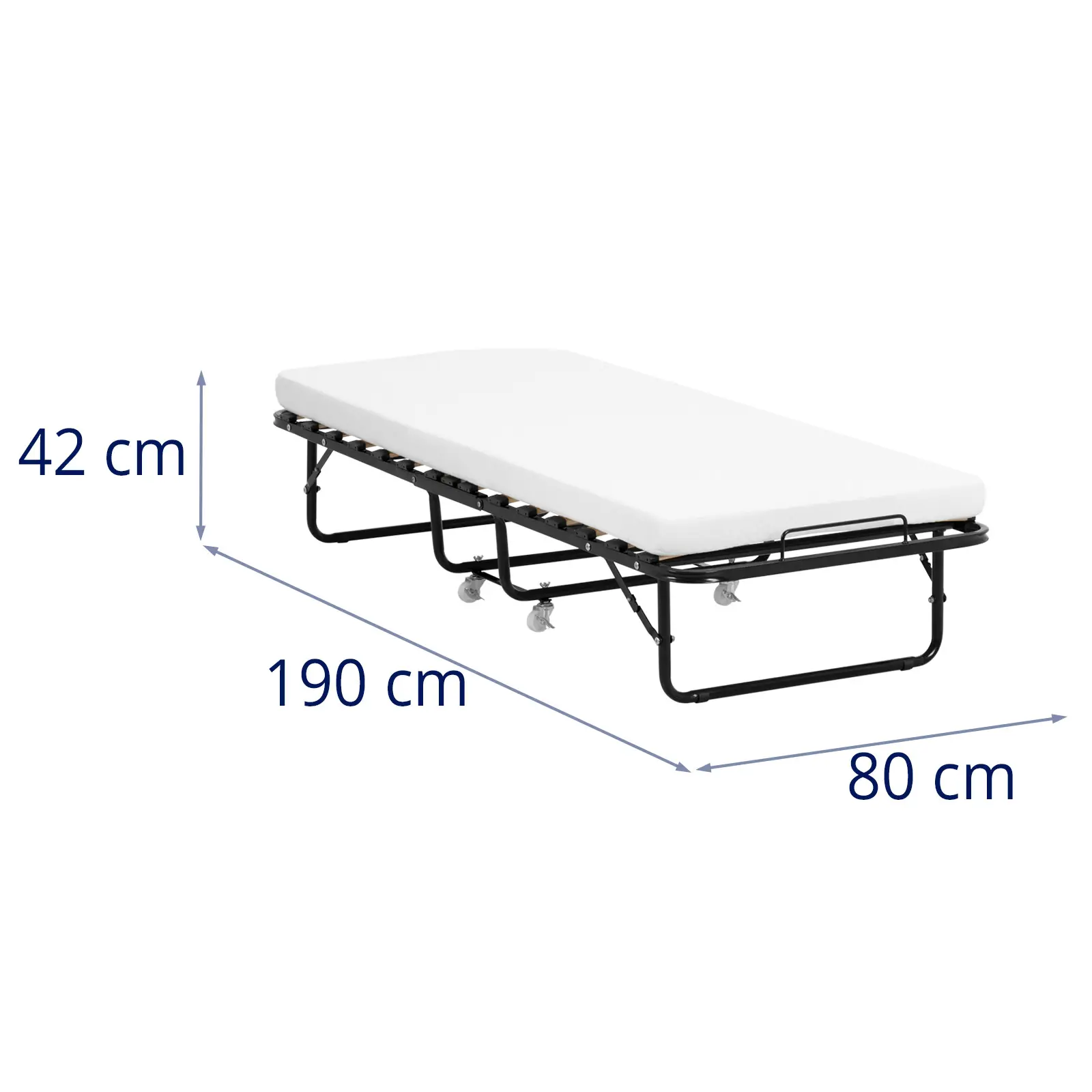 Hopfällbar extrasäng med madrass - 80 x 190 cm - 150 kg - Hopfällbar - Rullbar