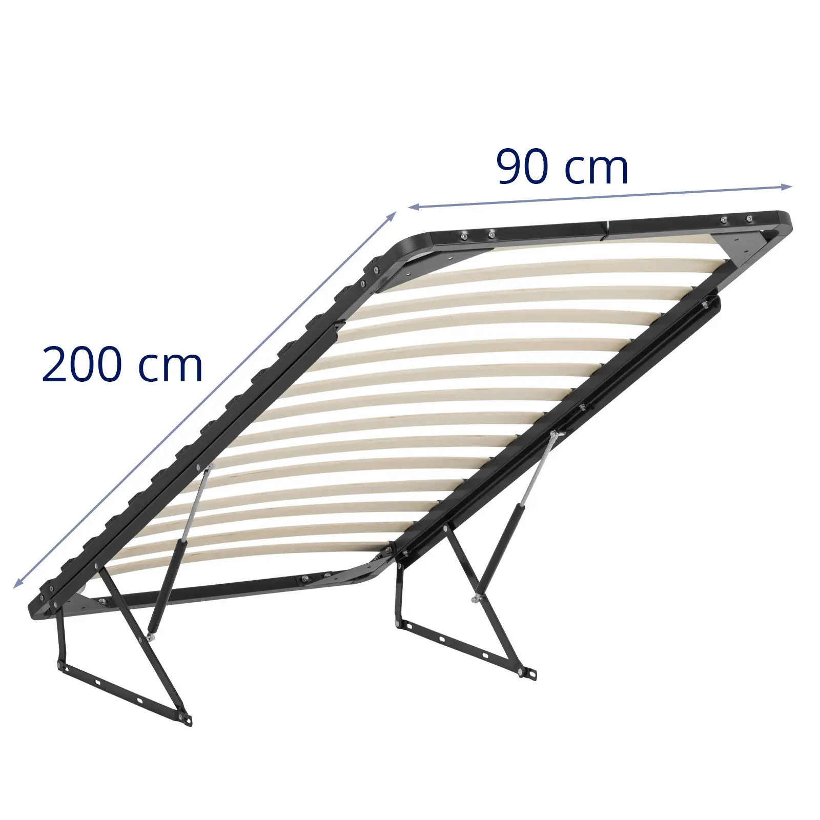 Folding Slatted Bed Base - 90 x 200 cm - 200 kg - underbed storage - 2 gas pressure springs