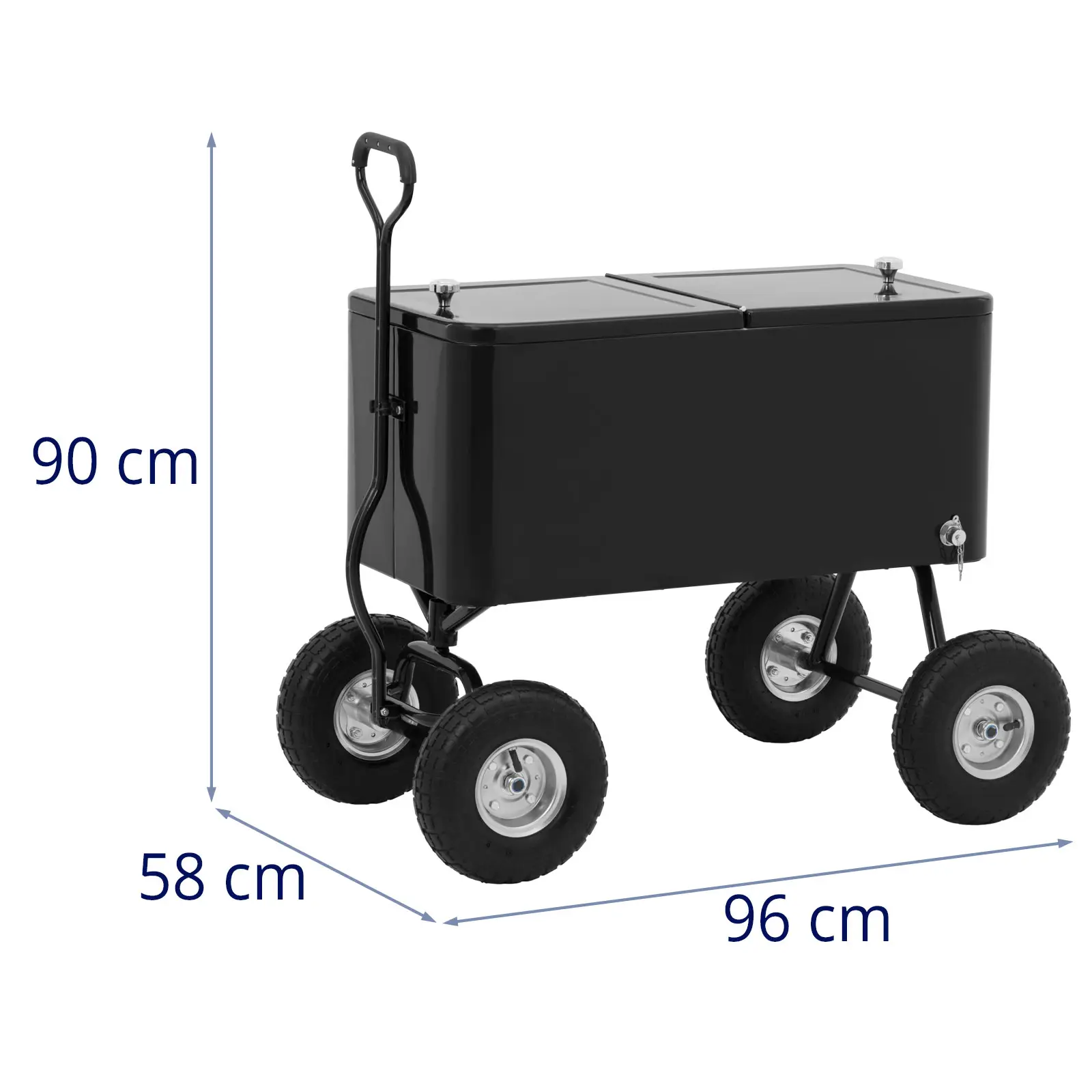 Kjøleboks med tralle - hjul Ø 25 cm - 76 L - flaskeåpner