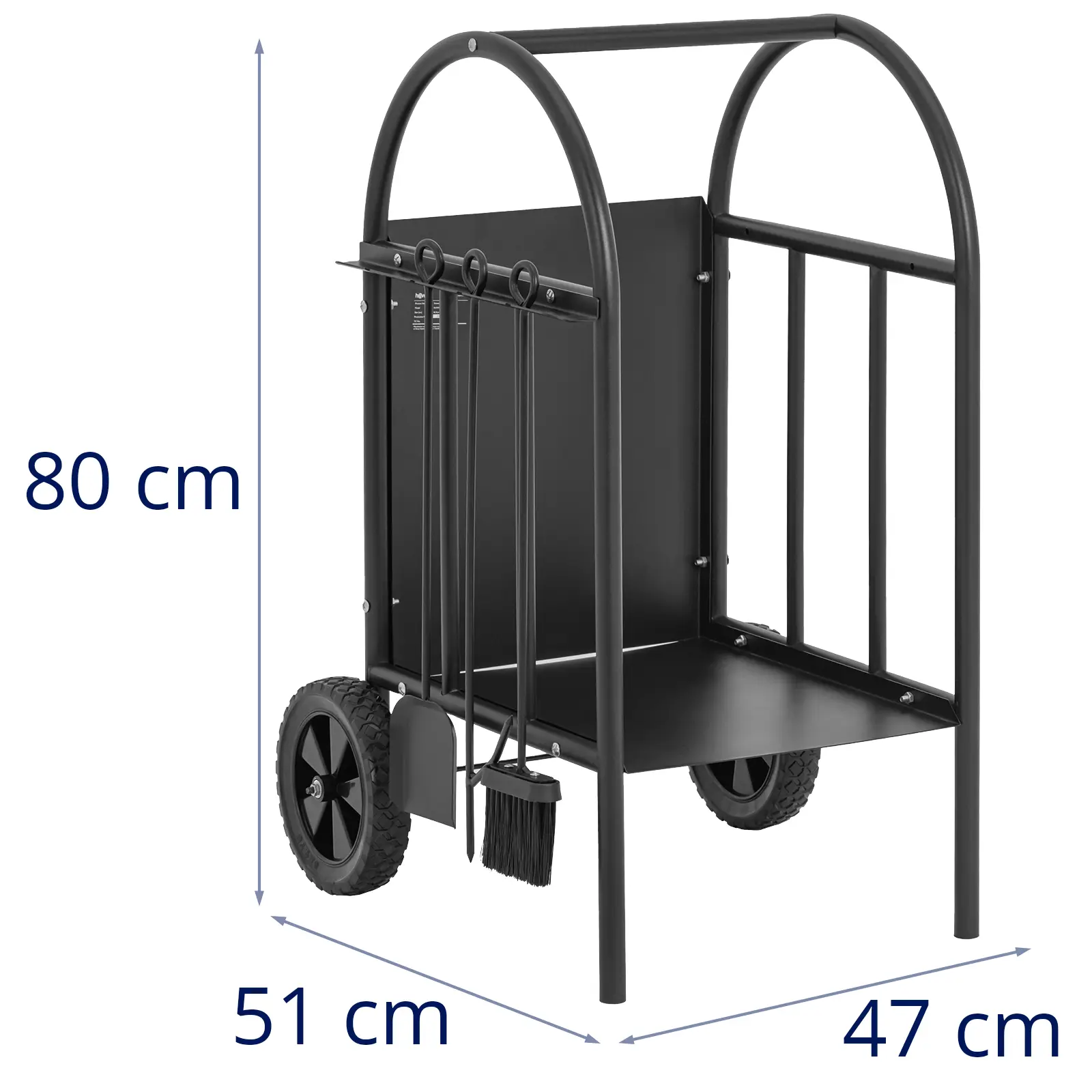 Vozík na dřevo ke krbu - 50 kg - ocel - černý (Barva: Černá)