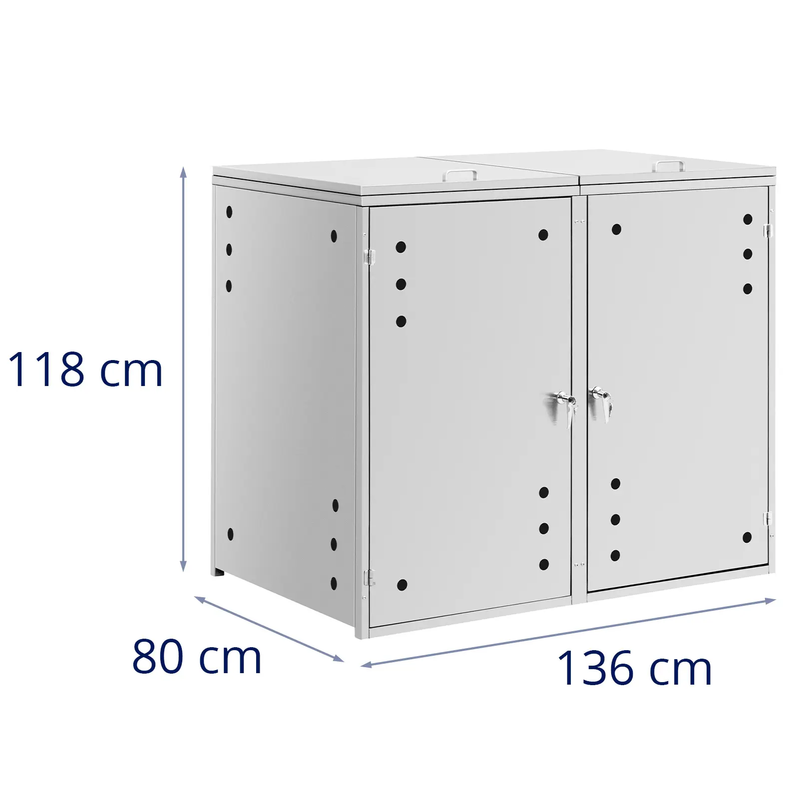 Box na popelnice - 2 x 240 l - větrací otvory (Materiál: Ušlechtilá ocel (201))