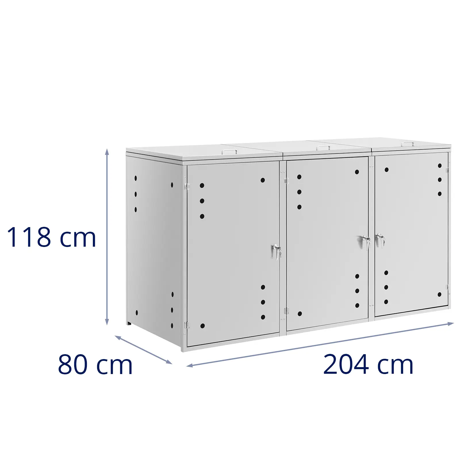 Box na popelnice - 3 x 240 l - větrací otvory (Materiál: Ušlechtilá ocel (201))