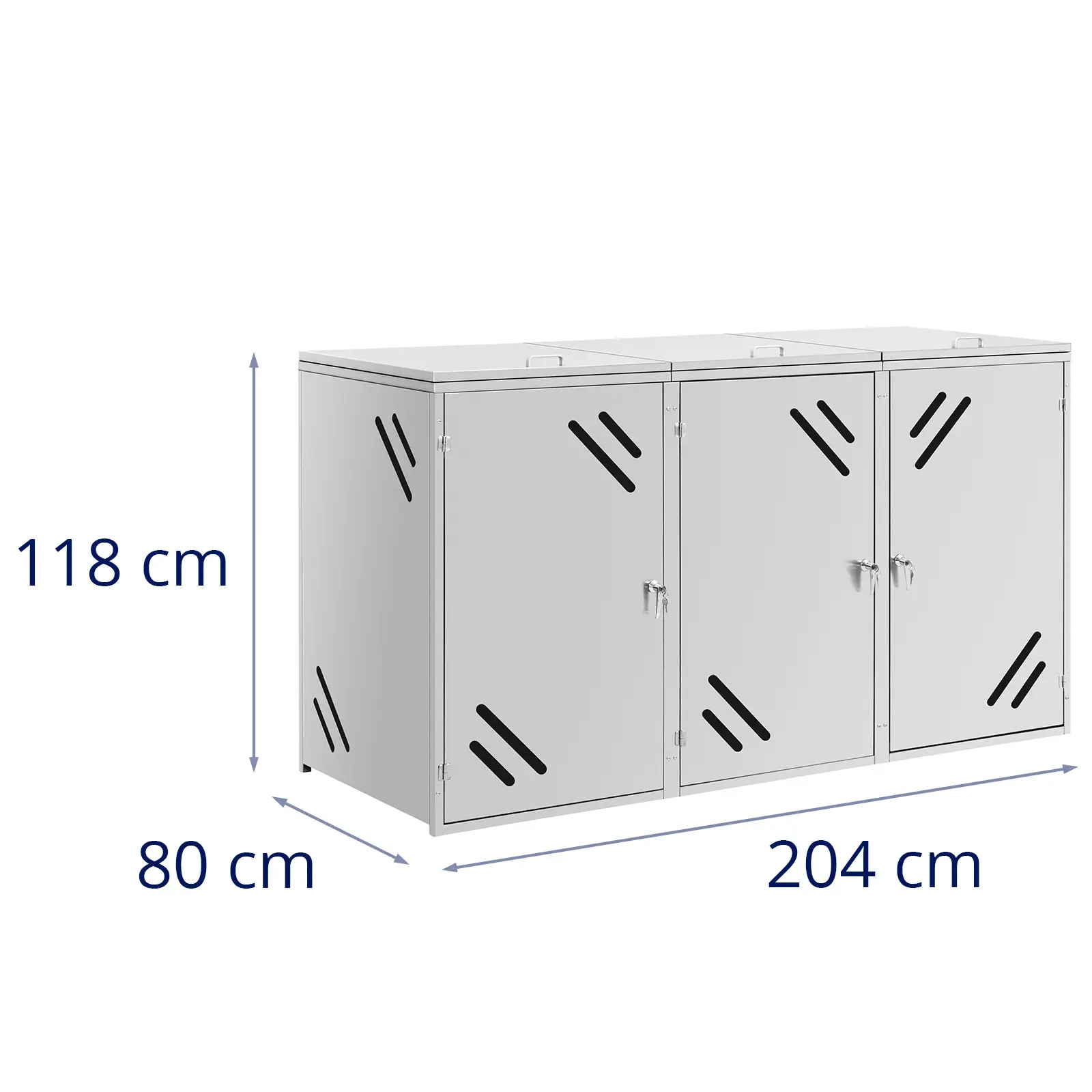 Box na popelnice - 3 x 240 l - větrací štěrbiny (Materiál: Ušlechtilá ocel (201))