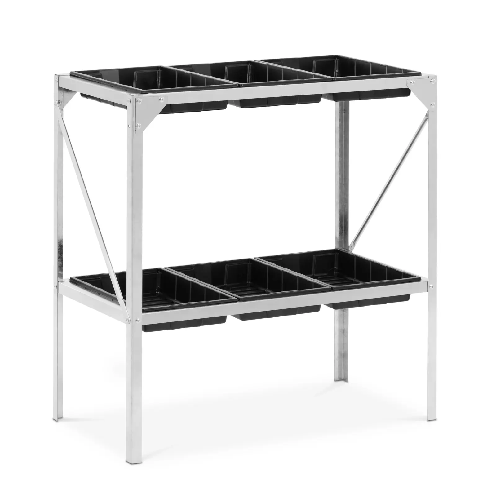 Plantebord - galvaniseret stål - 6 bakker - 77 x 44 x 77 cm