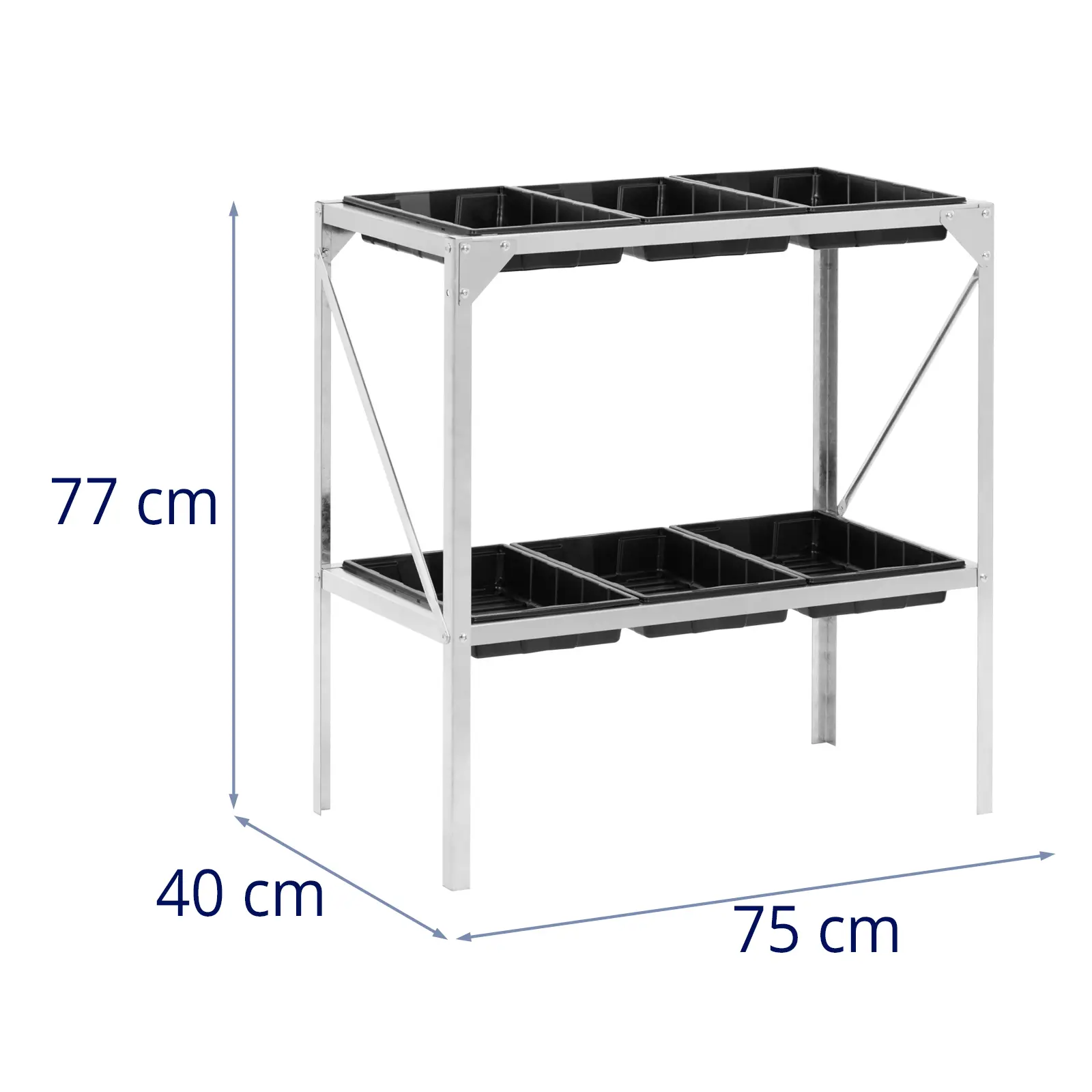 Table de jardinage - 6 bacs - acier galvanisé - 77 x 44 x 77 cm