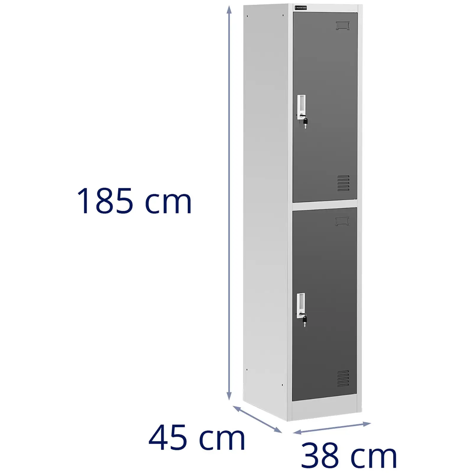 Kovová šatní skříň - 2 schránky - šedá (Povrchová úprava: Prášek z epoxidové pryskyřice (elektrostatický))