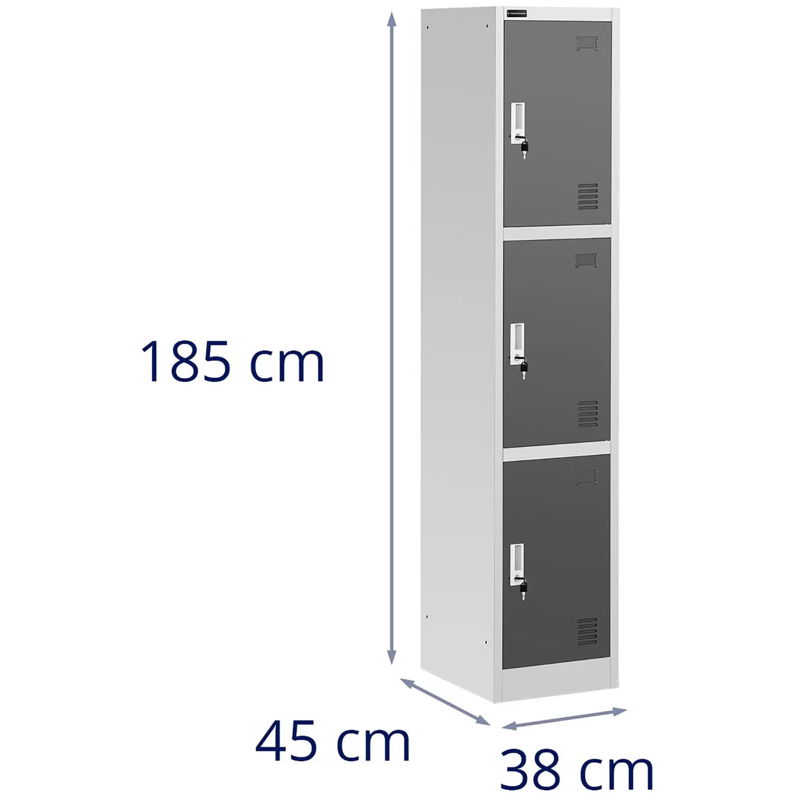 Kovová šatní skříň - 3 schránky - šedá