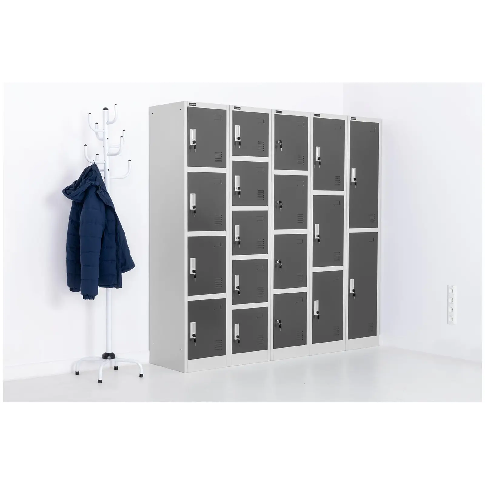 Kovová šatní skříň - 185 cm - 4 schránky - šedá