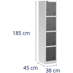 Metal Storage Locker - 185 cm - 4 compartments - grey