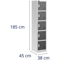 Метален заключващ се шкаф за съхранение - 5 отделения - сиво